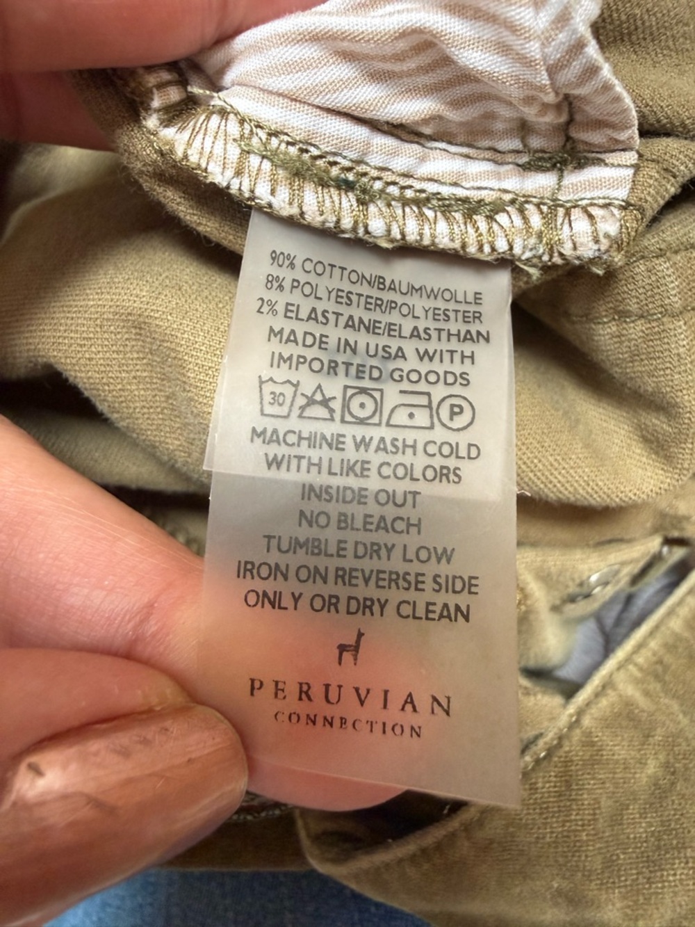Peruvian Connection Velvet Feel Olive Green Skinny Pants Size 8 - Picture 6 of 7